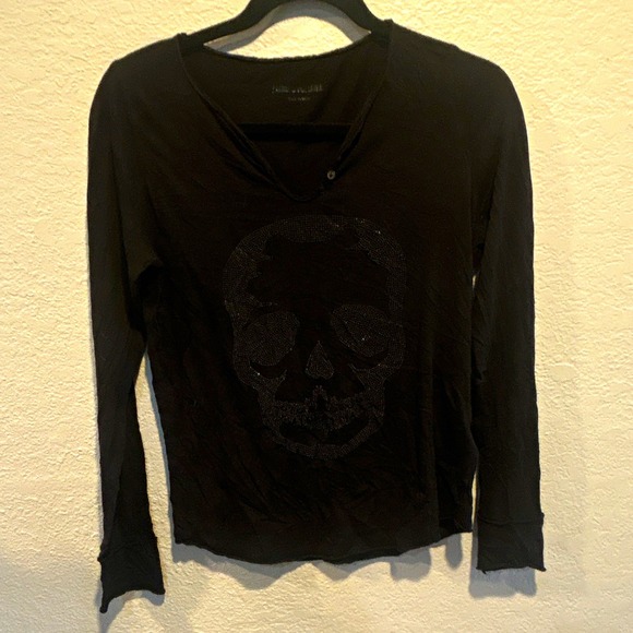 Zadig & Voltaire Other - Zadig & Voltaire Women's Black V-Neck Long Sleeve Skull Pullover Top